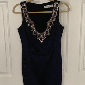 Trina Turk Navy and Gold Embellished Cocktail Dress